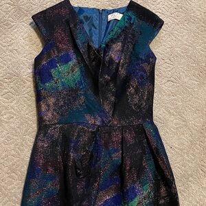 Lela Rose Cocktail Dress size 8 metallic tweed lined cap sleeve